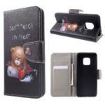 Cross Texture Pattern Printing Leather Wallet Casing for Huawei Mate 20 Pro – Angry Bear and Warning