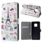 Pattern Printing PU Leather Magnetic Wallet Stand Case for Huawei Mate 20 Pro – Eiffel Tower
