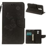 Imprint Butterfly Flower Wallet Leather Case with Strap for Huawei Mate 20 Lite / Maimang 7 – Black