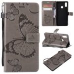 Imprinted Butterfly Wallet Magnetic Stand Leather Cell Phone Case for Huawei P Smart+ / nova 3i – Grey