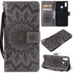 Imprint Sunflower PU Leather Wallet Magnetic Stand Cover for Huawei P Smart+ / nova 3i – Grey