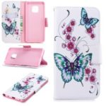 For Huawei Mate 20 Pro Patterned Wallet Magnetic Leather Protection Case – Butterflies and Flowers