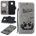 Imprint Hello Panda Wallet Stand Leather Mobile Case for Huawei Mate 20 Pro – Grey