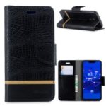 Crocodile Texture Splicing PU Leather Wallet Flip Case for Huawei Mate 20 Lite – Black