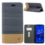 Bi-color Canvas Leather Card Holder Stand Case for Huawei Mate 20 Lite / Maimang 7 – Dark Grey