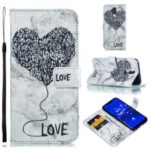 Imprinted Lover Heart Marble Pattern PU Leather Case for Huawei Mate 20 Lite / Maimang 7 – Black
