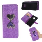 Spiral Texture Hearts Quick Sand Girl Pattern Leather Wallet Flip Case for Huawei Mate 20 Pro – Purple
