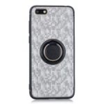 For Huawei Y5 (2018) / Y5 Prime (2018) / Honor 7s / Honor Play 7 Mosaic Pattern Metal PC TPU Hybrid Phone Case with Finger Ring Kickstand – Silver