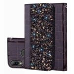Crocodile Texture Glittery Sequins Splicing PU Leather Case for Huawei nova 3i / P Smart+ – Black