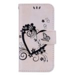 Imprint Heart Flower Wallet Leather Case for Huawei Y5 (2018) / Y5 Prime (2018) / Honor 7s / Play 7 – White