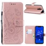 Imprinted Butterfly Flower PU Leather Protection Phone Case for Huawei Mate 20 Lite / Maimang 7 – Rose Gold