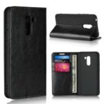 Crazy Horse Genuine Leather Wallet Phone Case with Stand for Xiaomi Pocophone F1 / Poco F1 (India) – Black