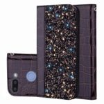 Crocodile Texture Glittery Sequins Splicing PU Leather Case for Xiaomi Redmi 6 (Dual Camera: 12MP+5MP) – Black