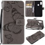 Imprinted Butterfly Wallet Magnetic Stand Leather Cell Phone Case for Xiaomi Mi A2 Lite / Redmi 6 Pro – Grey