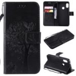 Imprint Cat and Tree PU Leather Wallet Case for Xiaomi Mi A2 Lite / Redmi 6 Pro (China) – Black