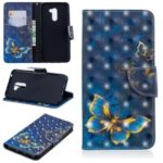 Pattern Printing PU Leather Cover Shell for Xiaomi Pocophone F1 / Poco F1 (India) – Gold and Blue Butterfly