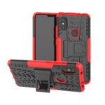 Anti-slip Tyre Pattern Hybrid Phone Case with Kickstand for Xiaomi Redmi Note 6 Pro – Red