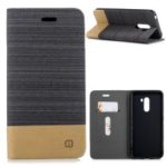 Bi-color Canvas Leather Card Holder Stand Cover for Xiaomi Pocophone F1 / Poco F1 (India) – Dark Grey