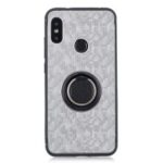 For Xiaomi Mi A2 Lite / Redmi 6 Pro Mosaic Pattern Metal PC TPU Hybrid Phone Case with Finger Ring Kickstand – Silver