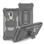 Carbon Fiber Texture PC TPU Hybrid Holster Phone Case with Belt Clip Kickstand for Alcatel 7