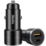 BENKS C28 Breathing Light PD Type-C + USB A Car Fast Charger Adapter for iPhone iPad Samsung HTC LG Sony – Black