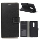 Litchi Skin Wallet Leather Stand Case for OnePlus 6T – Black