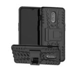 2-in-1 Tyre Pattern PC + TPU Hybrid Mobile Phone Case with Kickstand for OnePlus 6T – Black