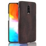 Wood Texture PU Leather Coated PC Mobile Phone Case for OnePlus 6T – Black