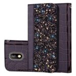 Crocodile Texture Glittery Sequins Splicing PU Leather Stand Case for Nokia 3.1 – Black