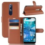 Litchi Skin PU Leather Magnetic Shell for Nokia 7.1 – Brown