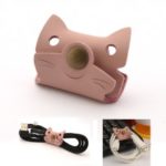 Cartoon Cat Pattern Genuine Leather Cable Cord Wire Earphone Bobbin Winder Organizer – Pink