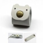 Cartoon Bear Pattern Genuine Leather Cable Cord Wire Earphone Bobbin Winder Organizer – Grey