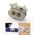 Cartoon Cattle Pattern Genuine Leather Cable Cord Wire Earphone Bobbin Winder Organizer – Grey