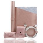 SOYAN for 12-inch Macbook 5-in-1 Notebook Microfiber Case + Cable Organizer + Power Adapter Pouch + Mouse Bag + Tablet Mat – Rose Gold