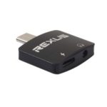 USB Type-C to 3.5mm Jack Aux Audio + Type-C Female Charging Port Adapter – Black