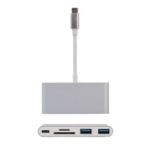 Type-C- Hub Type-C to 2 USB 3.0 Ports + Type-C Charging Port +  TF/SD Card Reader – Silver