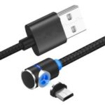 LED Round Magnetic Micro USB Charging Cable 90 Degree L Type Nylon Braided Cord – Black