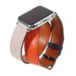 Double Tour Contrast Color Genuine Leather Watch Band Strap for Apple Watch Series 4 40mm, Series 3 / 2 / 1 38mm – Orange