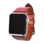 Contrast Color Genuine Leather Watch Wrist Strap for Apple Watch Series 4 44mm, Series 3 / 2 / 1 42mm – Rose / Wine Red