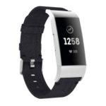 Breathable Canvas Watch Band with Metal Connector for Fitbit Charge 3 – Black