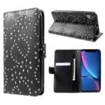 Glittery Powder Flower Wallet PU Leather Magnetic Case for iPhone XR 6.1 inch – Black