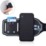 For iPhone XS Max 6.5 inch Stripe Pattern Sport Armband Case PC + TPU Hybrid Phone Cover