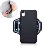 For iPhone XR 6.1 inch Stripe Pattern PC Phone Casing with [Wrist Band]