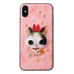 MUTURAL Embroidery PU Leather Coated Plastic Protective Case for iPhone XS Max 6.5 inch – Pink / Lovely Cat