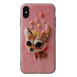 MUTURAL Embroidery PU Leather Coated Plastic Protective Cover for iPhone XS Max 6.5 inch – Pink / Dog and Crown