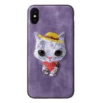 MUTURAL Embroidery PU Leather Coated Plastic Mobile Phone Cover for iPhone XS Max 6.5 inch – Purple / Cute Cat