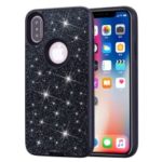 Shockproof Glitter Powder Leather Coated PC TPU Hybrid Back Case for IPhone XS Max 6.5 inch – Black