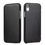 FIERRE SHANN Full Grain Genuine Leather Flip Case for iPhone XR 6.1 inch – Black
