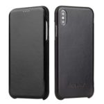 FIERRE SHANN Full Grain Genuine Leather Flip Cover for iPhone XS Max 6.5 inch – Black