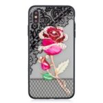 Lace 3D Rhinestone Decor PC TPU Hybrid Case for iPhone XS Max 6.5 inch – Rose